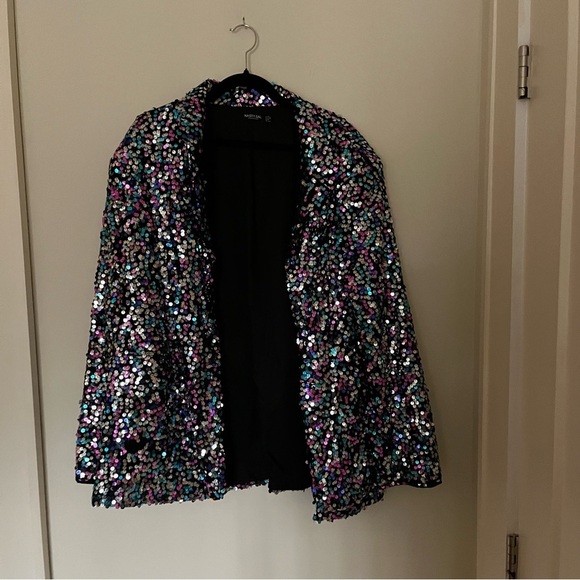 NWOT Nasty Gal Oversized Rainbow Sequinned Jacket - Picture 7 of 10